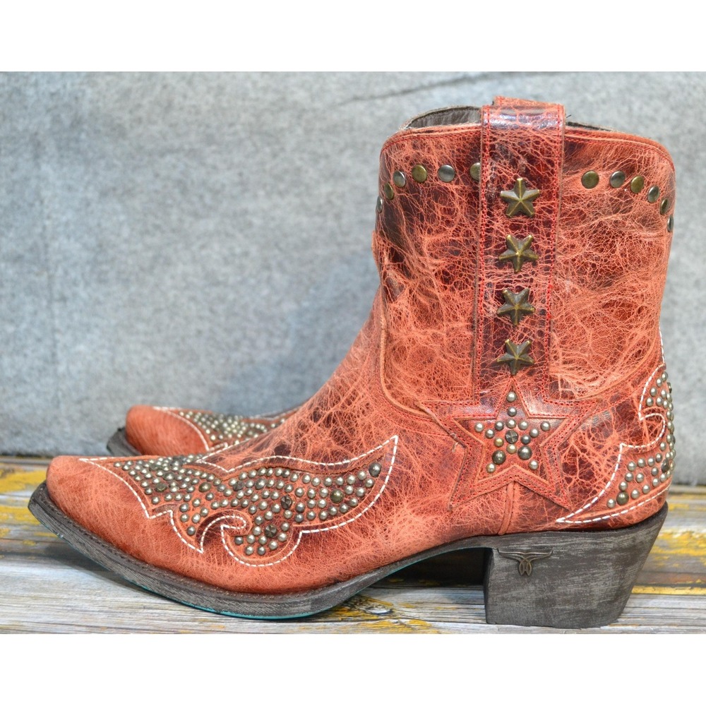 Lane Starry Night Boots Womens 7.5 Brown Leather Ankle Western Studded 0240